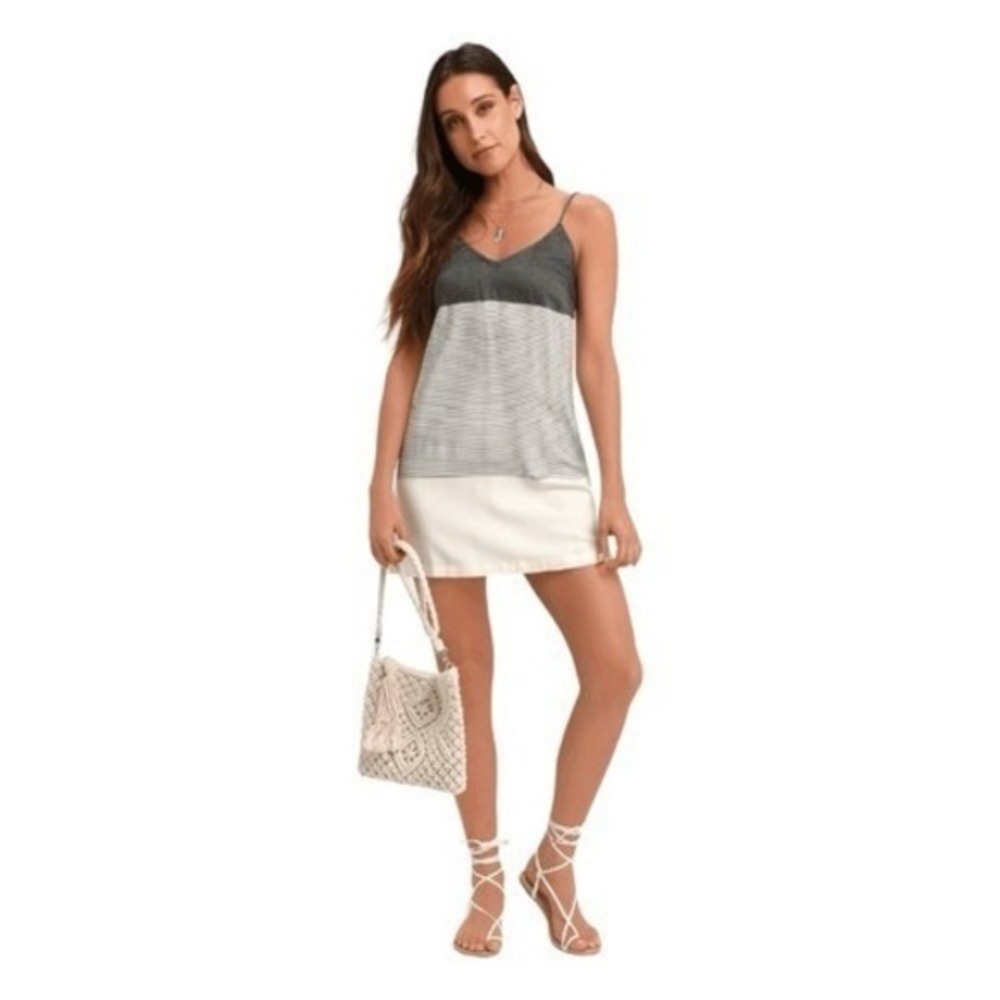 RVCA Odyssey Striped Tie-Back Mini Dress Black White Knit Sleeveless M 10